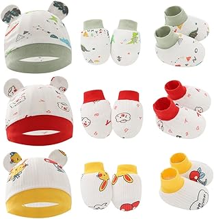 DZOZO Baby,Clothing,Baby Boys 0-24m,Accessories,Hats & Caps DZOZO Baby Hat Mittens Foot Cover Set 3 Pcs Newborn Baby Caps Mittens Foot Cover Newborn Set Anti-Scratch Mittens Infant Beanie Hat Cotton New Born Baby Hat Mittens Multicoloured