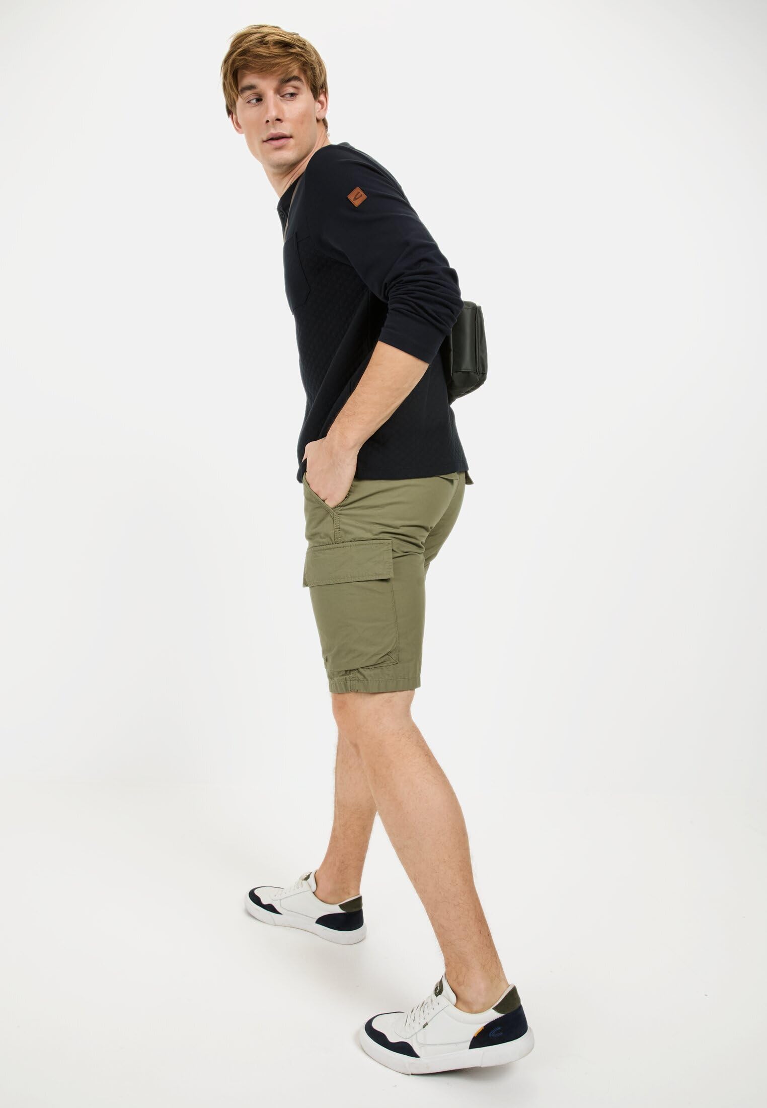 camel active Henley męski z długim rękawem z kieszenią na piersi