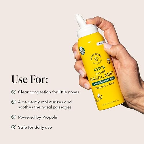 Miniatura 5 de Beekeeper's Naturals, spray nasal salino para niños de 1 año en adelante, con solución salina, aloe y propóleos, 3 onzas líquidas