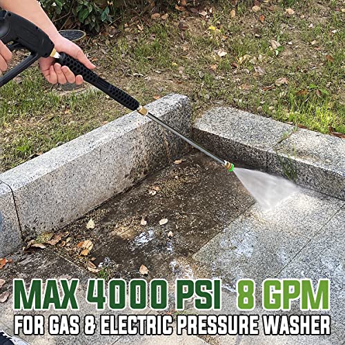 Yamatic High Pressure Washer Gun With M22-14Mm Inlet, Power Washer Extension Wand With M22-15Mm Adapter Replacement For Sun Joe, Ryobi, Greenworks, Dewalt And More (4000 Psi, 8 Gpm) #TOP3