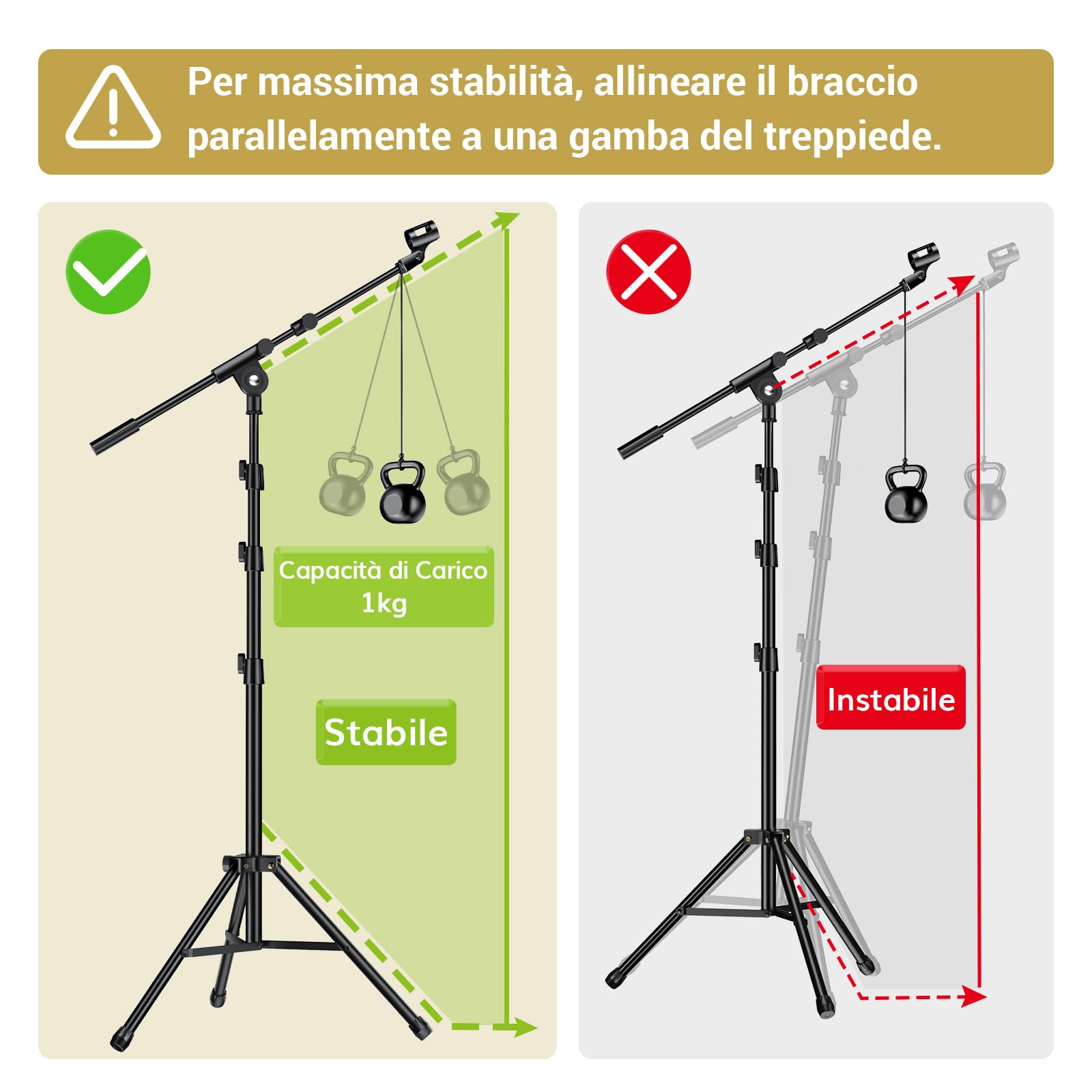 TONOR Microfono Karaoke XLR con Supporto Robusto, Microfono Dinamico per Canto, Pickup Cardioide, Struttura Interamente in Metallo, Compatibilità con Mixer DJ, PA, 500 cm, K1+