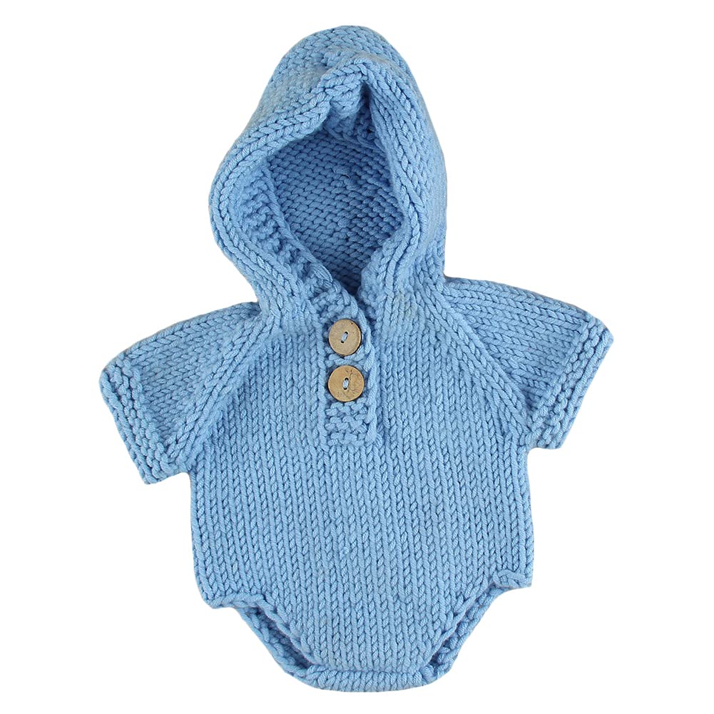 MINGYOU Newborn Photography Romper Boy Girls Baby Photo Bodysuit Outfit Newborn Photo Shooting Crochet Onesie Props Infant Picture Knit Hat (Blue)