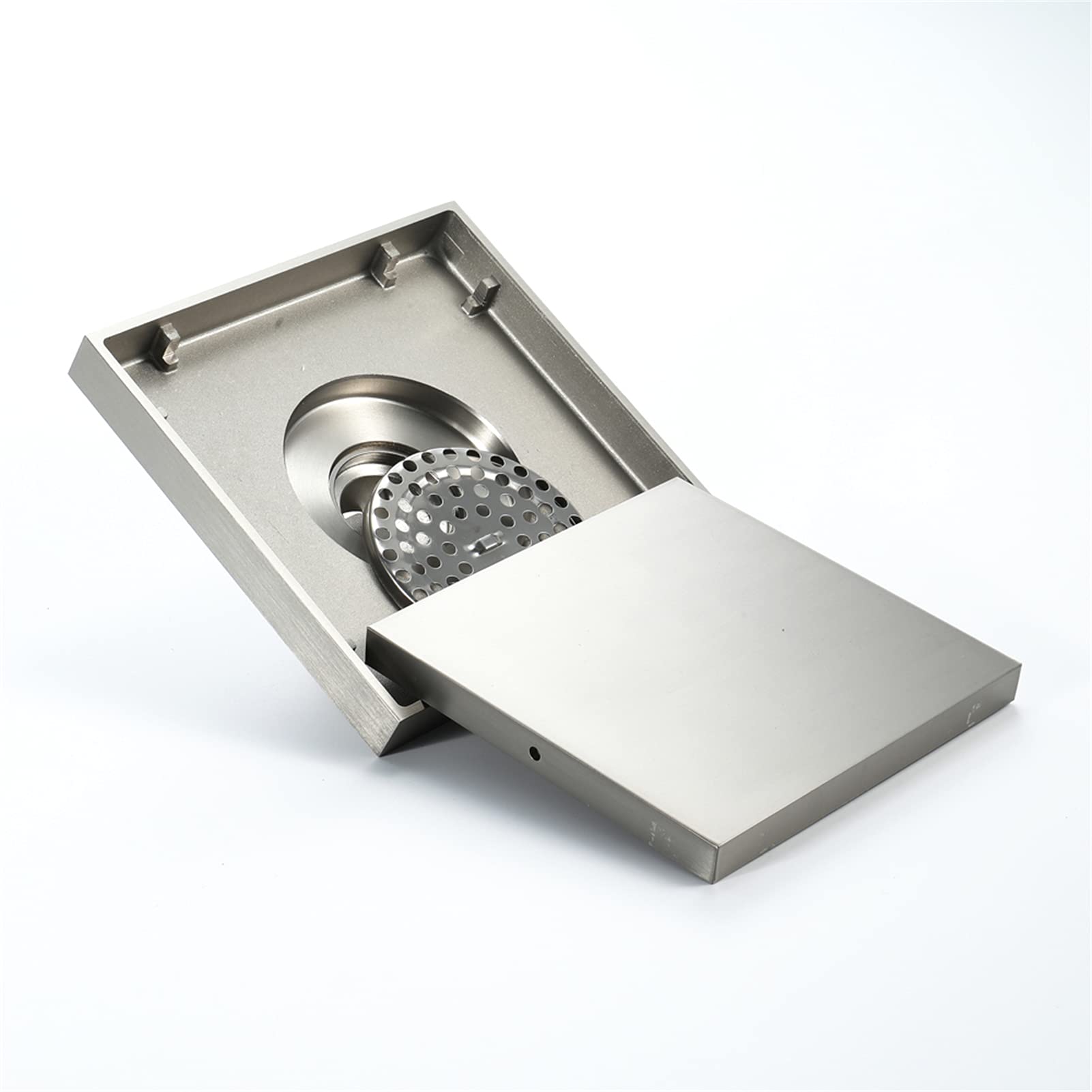 Scarico doccia nichel spazzolato, scarico a pavimento doccia con griglia removibile, scarico a pavimento basso per cucina bagno, fermacapelli,Square