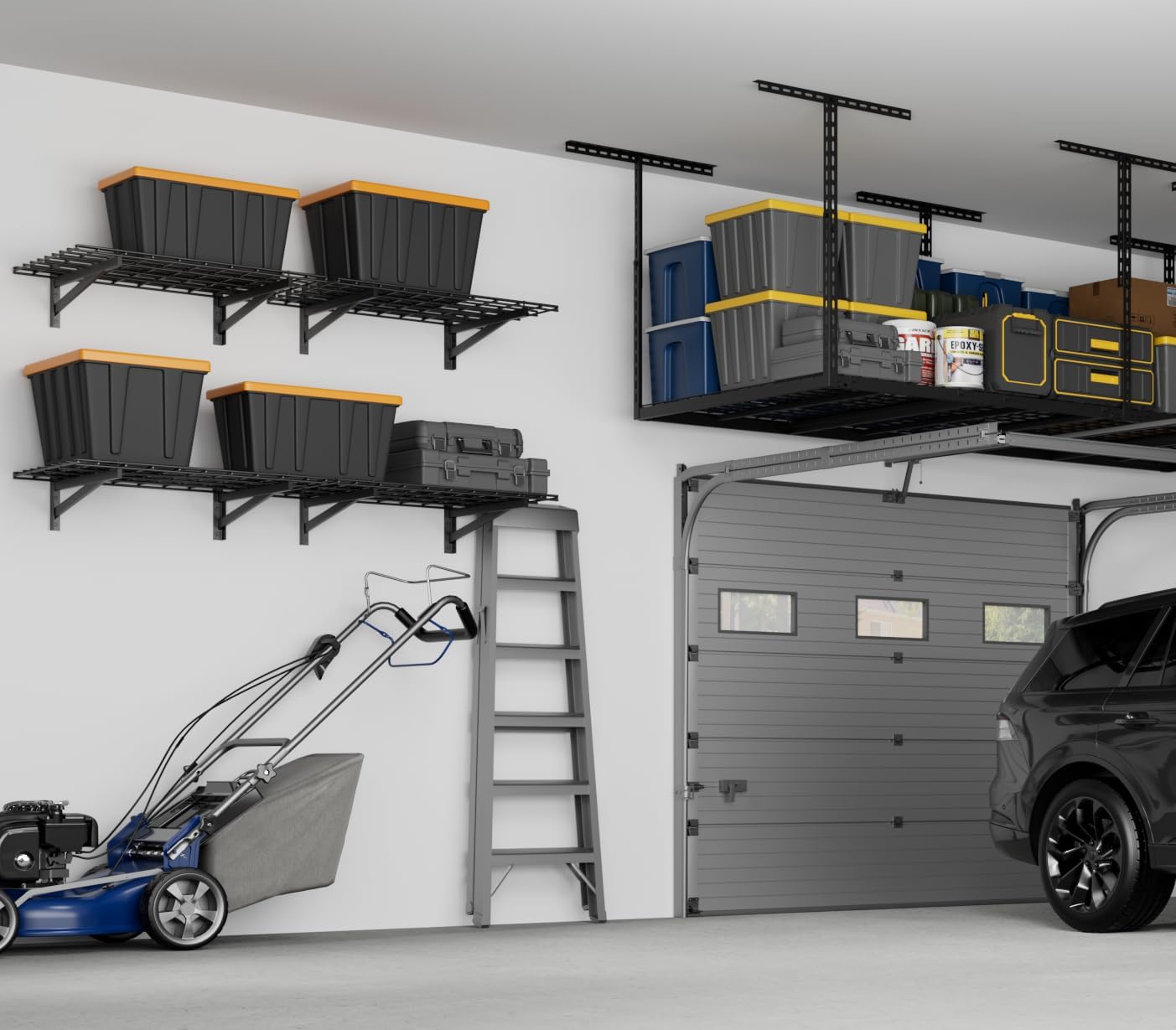 3X6FT Overhead Garage Storage Rack and 4 Pack Heavy Duty Garage Wall Shelving Set (2x3ft)