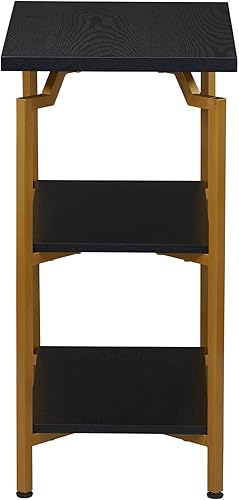 Miniatura 5 de Household Essentials Crown Narrow Estantería de almacenamiento abierta de 3 estantes, grano de madera de roble negro y metal dorado