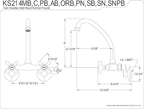 Miniatura 8 de Kingston Brass KS214PB Kingston Grifo de cocina, 6-58"