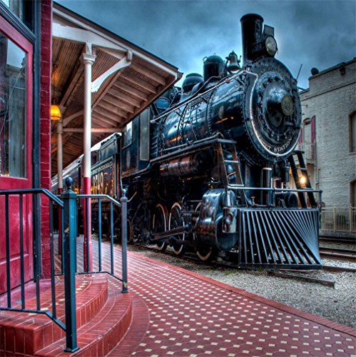 AOFOTO 8x8ft Old Steam Locomotove Photography Backdrop Vintage Train Station Photo Studio Background Kid Child Boy Girl Portrait Seamless Photoshoot Props Video Drape Wallpaper