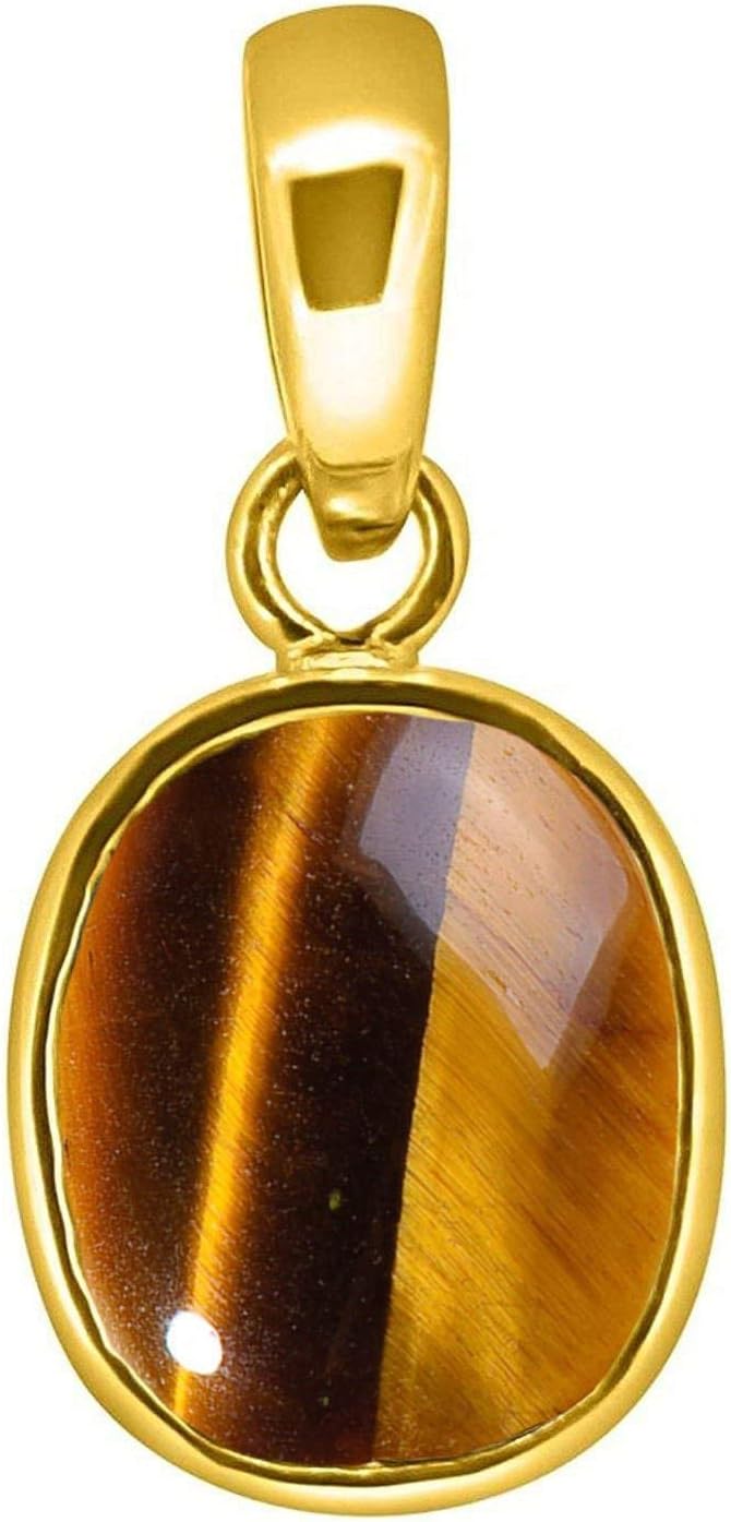 Swasti Retail 7.25 Ratti Rashi Ratna Natural and Certified Golden Crystal Tiger's Eye Stone Ashtadhatu Pendant for Men and Women