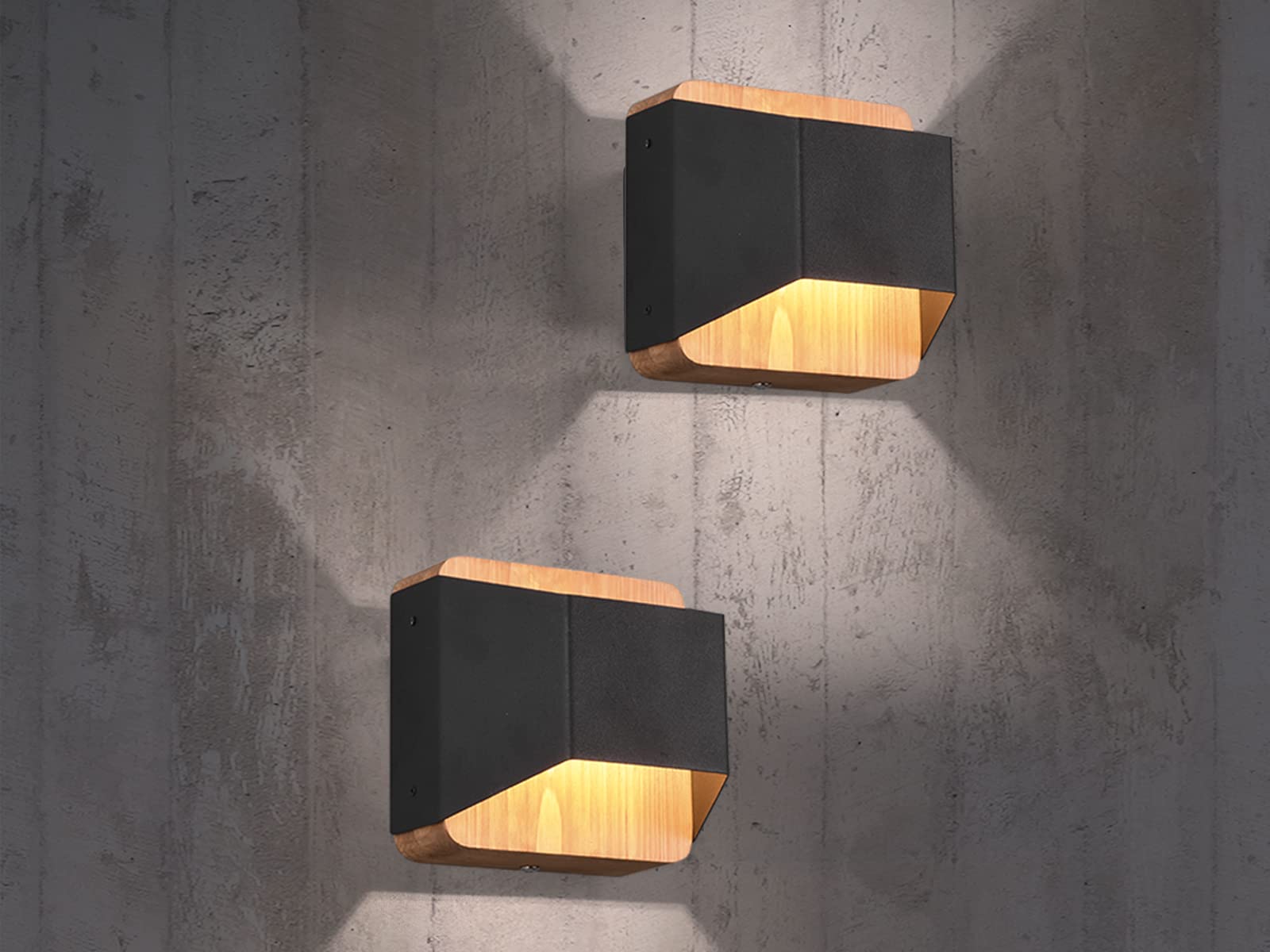 LED Wandleuchten 2er SET aus Holz & Metall Schwarz, Breite 12cm