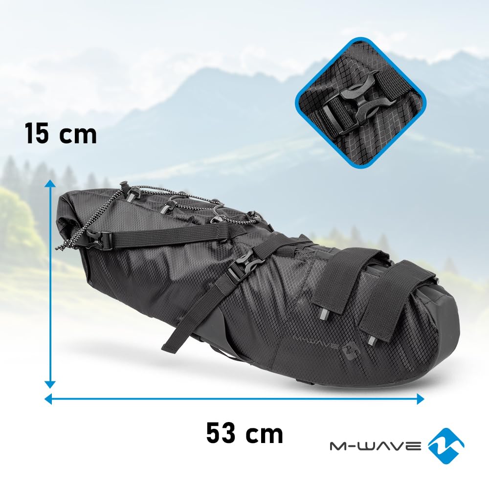 M-Wave Borsa da sella per bicicletta, impermeabile, riflettente, ROUGH RIDE SADDLE L BLACK SERIES
