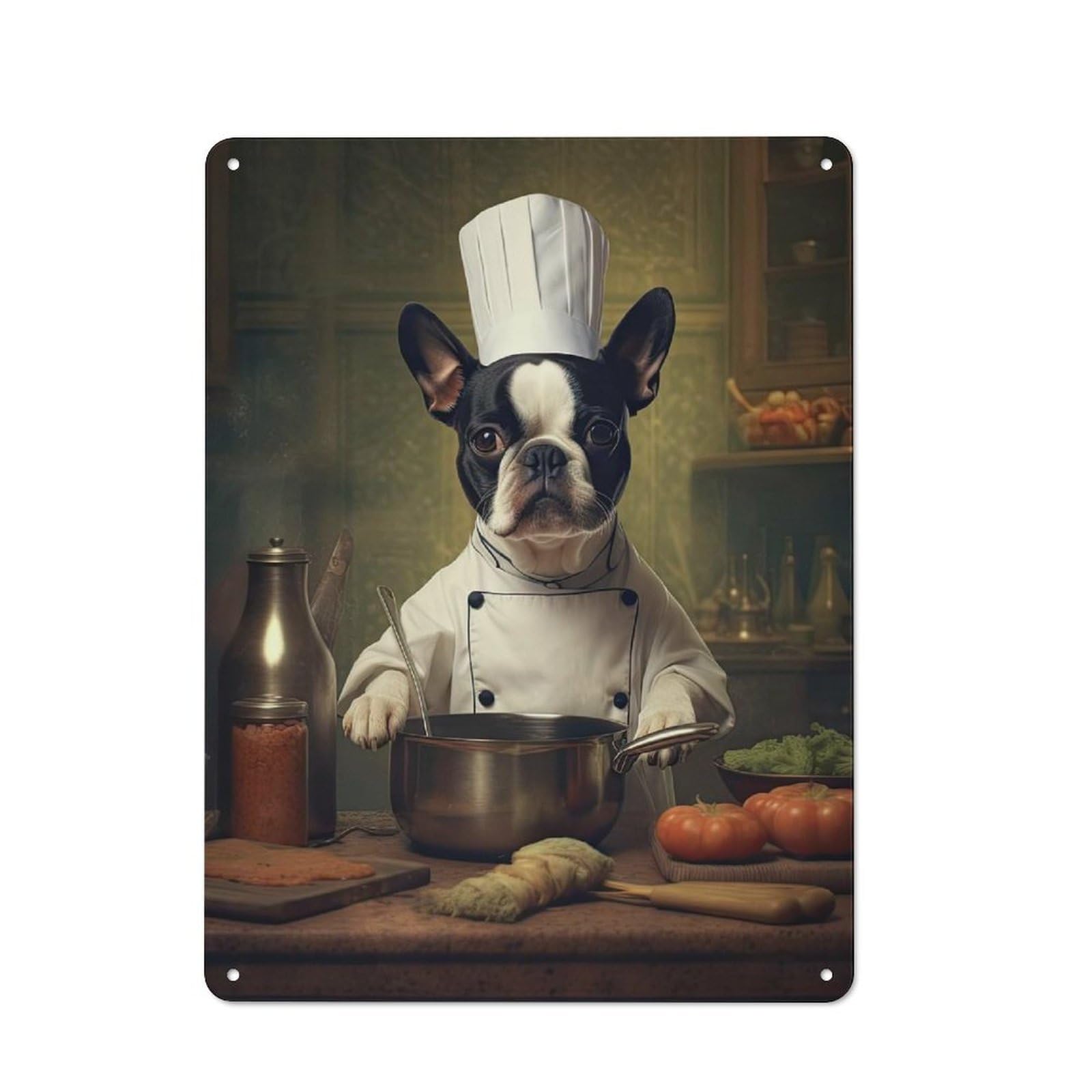 Junmoney Style-10 Boston Terrier Chef Rustic Metal Plaque 40X30cm For Hobby Room Or Studio, For Creative Interior Collectors