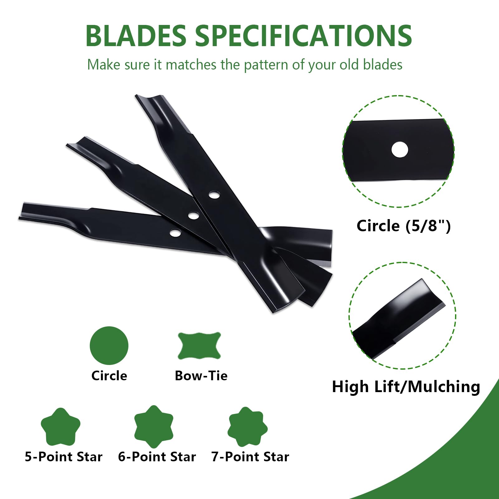 603995 795526 Cuchillas para cortacésped Cuchillas Alta elevación Mulching 52 Pulgadas (132,08 cm) Repuesto Plataforma 3Piezas