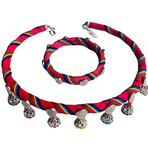 Vibrant Navratri Special Multicolor Threadwork Necklace and Bangle Set with Silver Charms Perfect for Festive Garba Nights