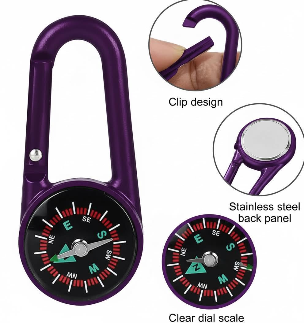 Mini Mousqueton Multifonction, 10 pièces Boussole de Camping Colorée Mini Boussole Enfant Boussole Randonnée pour Les activités de Plein air, Le Camping, la randonnée et Les Voyages