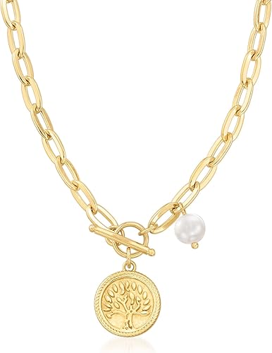 Ross-Simons Collar de oro de 18 quilates sobre árbol de la vida con perla cultivada de 0.276 in. 18 pulgadas, Perla, No es una piedra preciosa