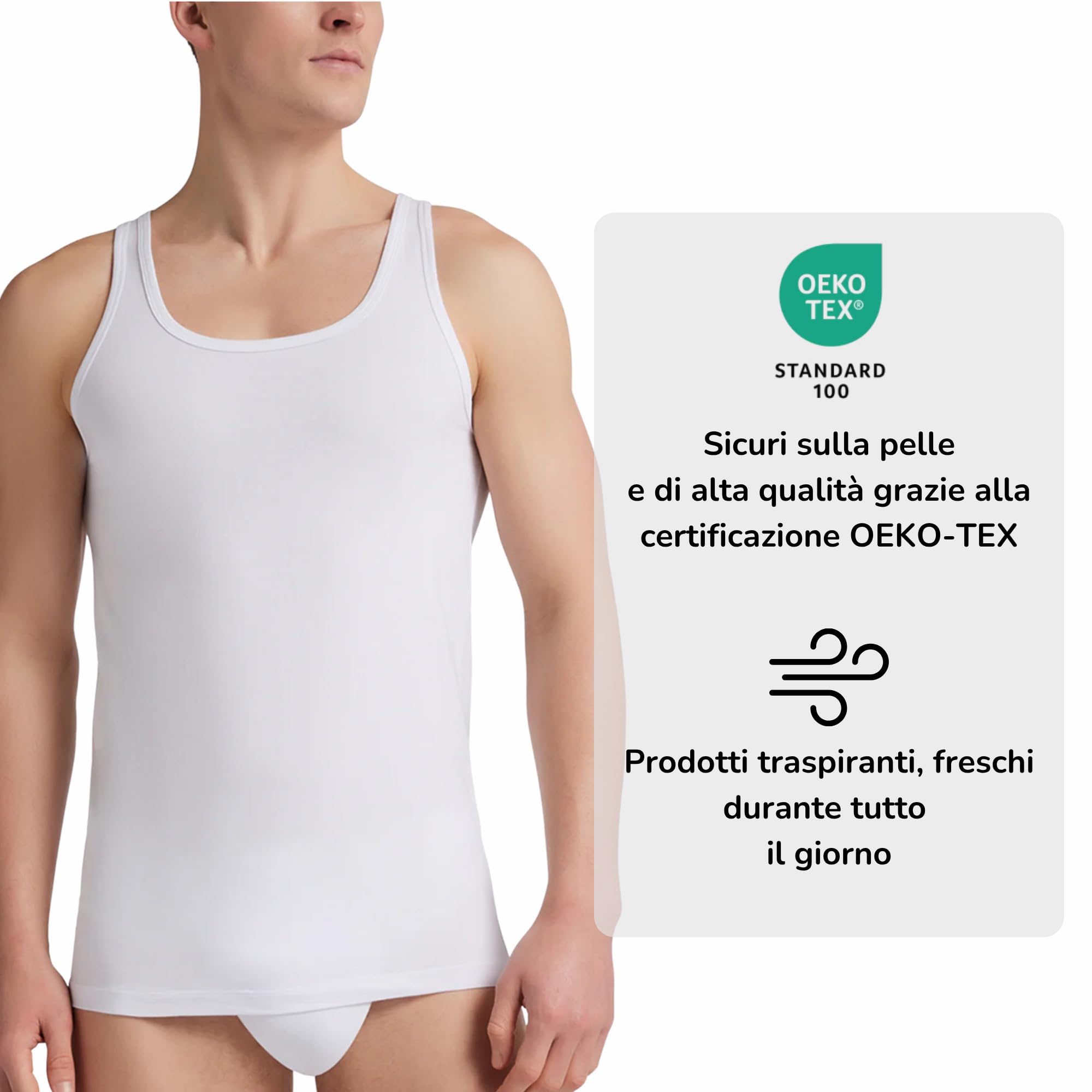 Liabel Canotta Intima Uomo in Cotone Bielastico, Maglia Intima Elasticizzata, Cotone Traspirante Certificato Oeko-Tex