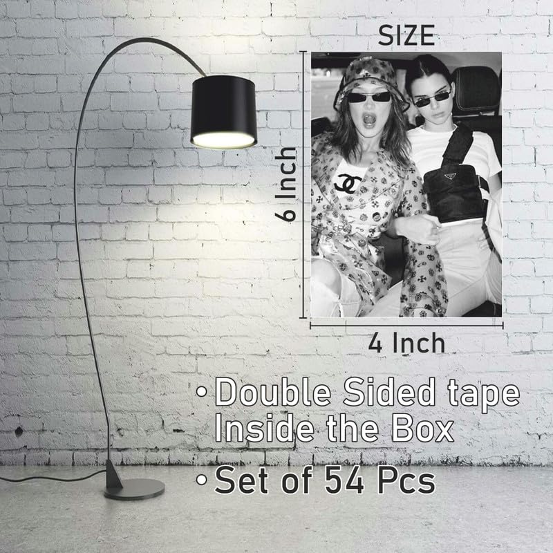 Image of POSTERONN Black & White Aesthetic Wall Collage Kit 54 PCS 4x6 Premium Cardstock Prints | Vintage Style Photo Posters for Bedroom Dorm Living Room | Matte Finish Decor Set with Adhesive for Walls