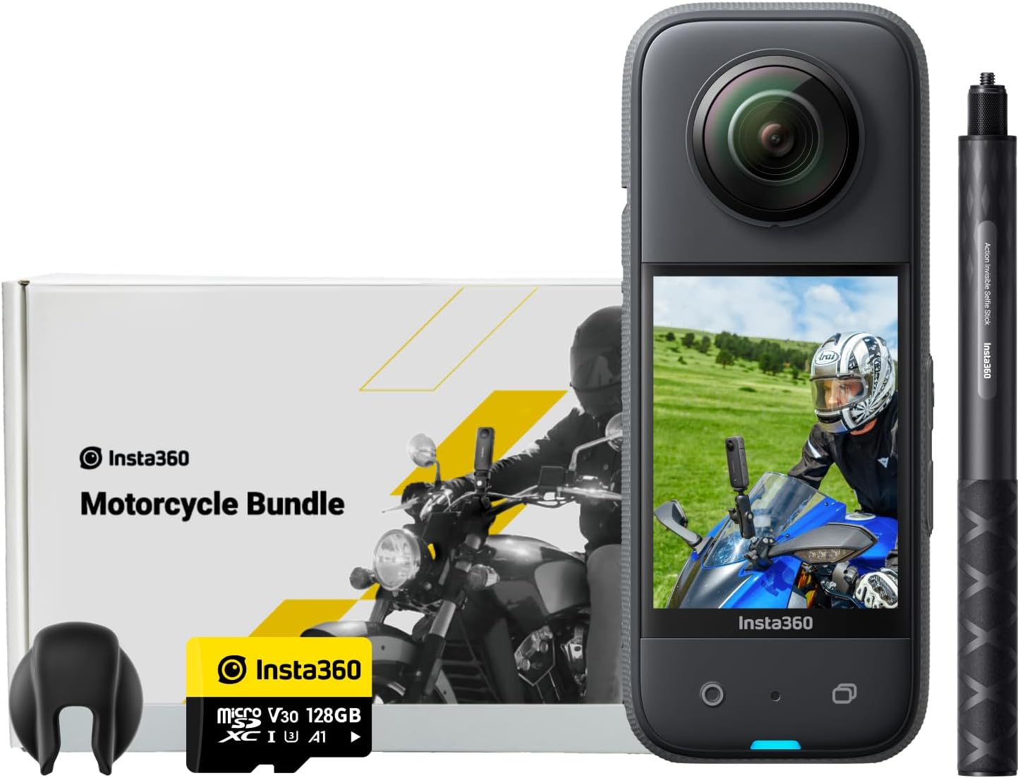 Insta360 X3 Motorcycle Kit (New Version) - Waterproof 360 Camera with 1/2" 48MP Sensors, 5.7K 360 Active HDR Video, 72MP 360 Photo, 4K Single-Lens, 60fps Me Mode, Stabilization