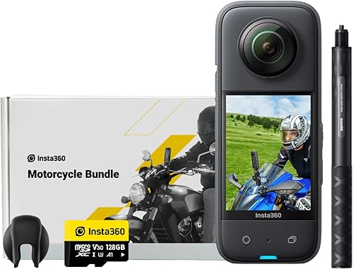 Insta360 Kit de motocicleta X3 (nueva versión) - Cámara de acción 360 impermeable con sensores de 1/2 pulgada de 48 MP, video HDR activo 5.7K 360,