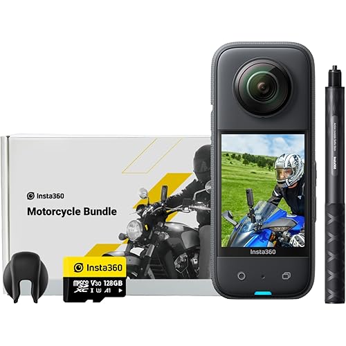 Insta360 X3 Motorcycle Kit (New Version) - Waterproof 360 Action Camera with 1/2" 48MP Sensors, 5.7K 360 Active HDR Video, 72MP 360 Photo, 4K Single-Lens, 60fps Me Mode, Stabilization