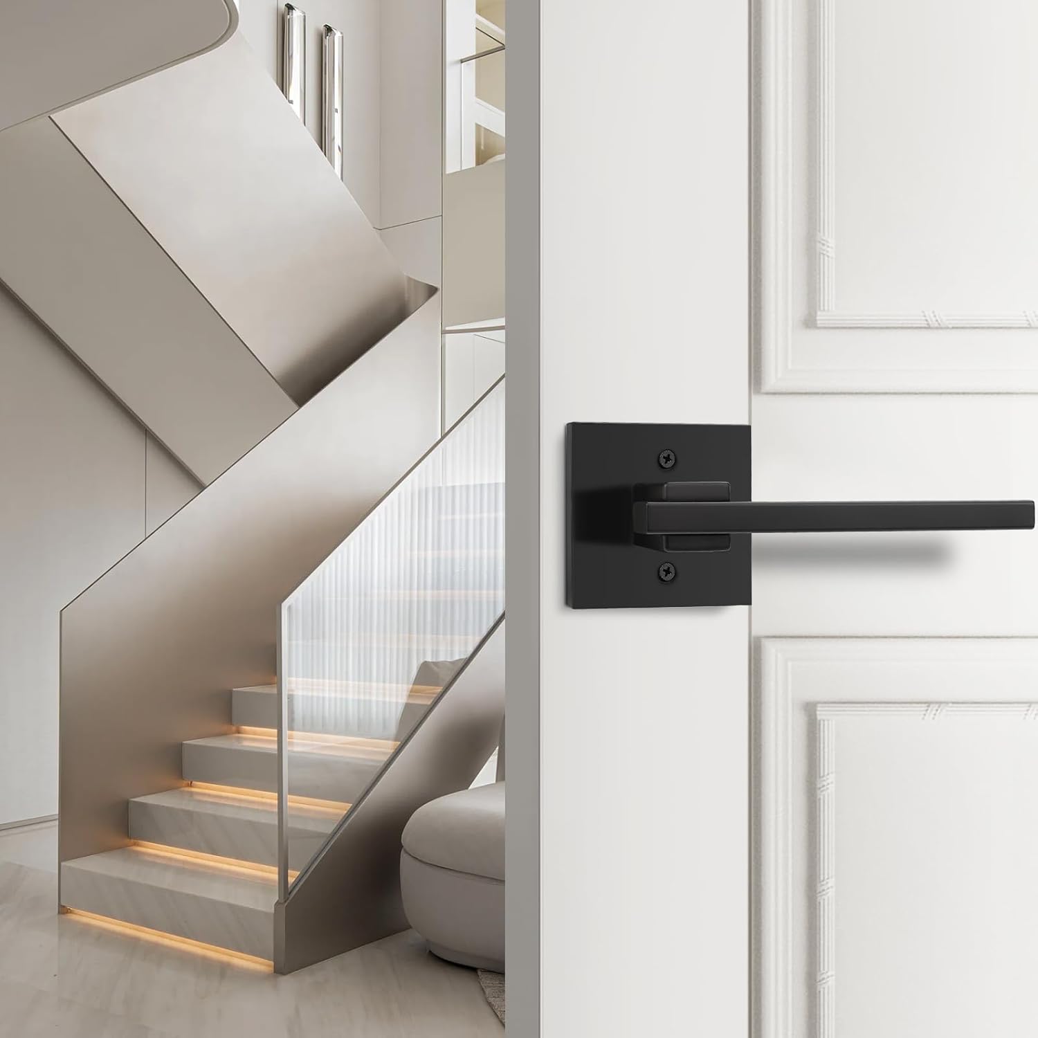 Orger 10 Pack Square Dummy Door Handle Half-Dummy Inactive Door Lever, One Side Non-Turning Door Handle Black Finish Pantry Door Lock One Side Use