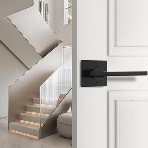 Miniatura 6 de Orger Paquete de 5 manijas de puerta negras para puerta interior sin giro, manija simulada cuadrada para armario, despensa, manijas de puerta de un