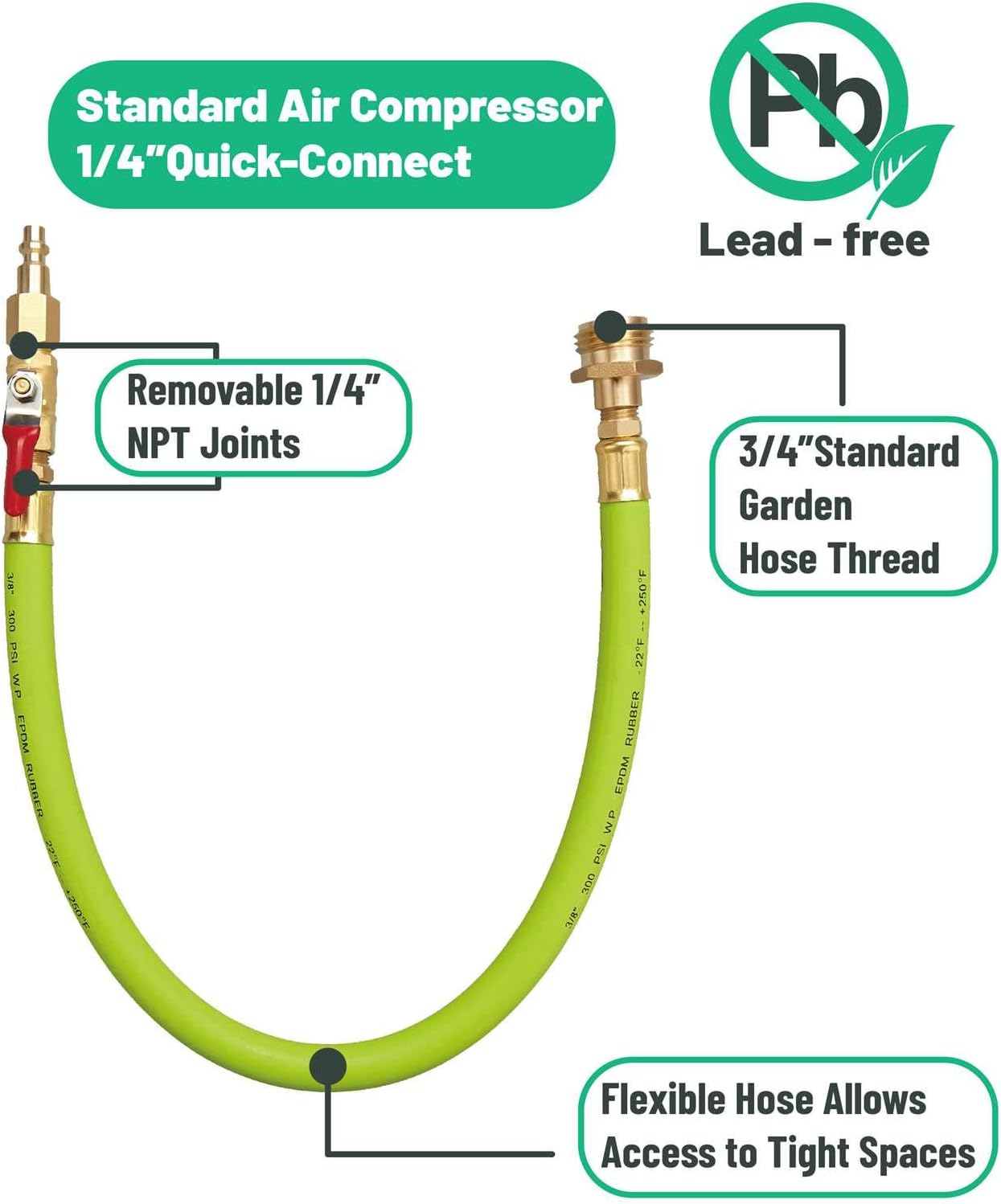 Minimprover Lead -Free Brass 16.9" Winterize Sprinkler System RV Motorhome Boat Camper and Travel Trailer: Air Comp Quick-Connect Plug To 3/4" Garden Hose Faucet Blow Out Adapter Fitting with Valve