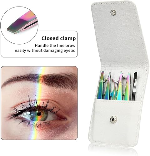 Miniatura 7 de Juego de 6 pinzas de precisión para cejas, color negro, para depilación facial encarnada, kit de pinzas puntiagudas inclinadas para mujeres y