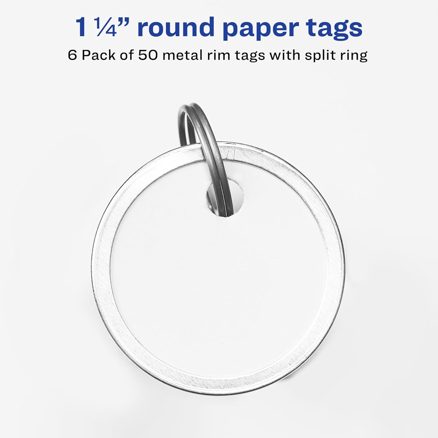 Avery Metal Rim Key Tags 6-Pack, 1.25" Diameter Tag, Metal Split Ring, White, 300 Tags Total (13128)
