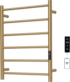 Electric Towel Rack with Voice Control for Alexa & Google Home,TUYA-Wall-Mounted Bathroom Heating Towel Warmer,Plug-in,26.77x20.47x4.39in,Stainless Steel Material,Gold,6 Bars