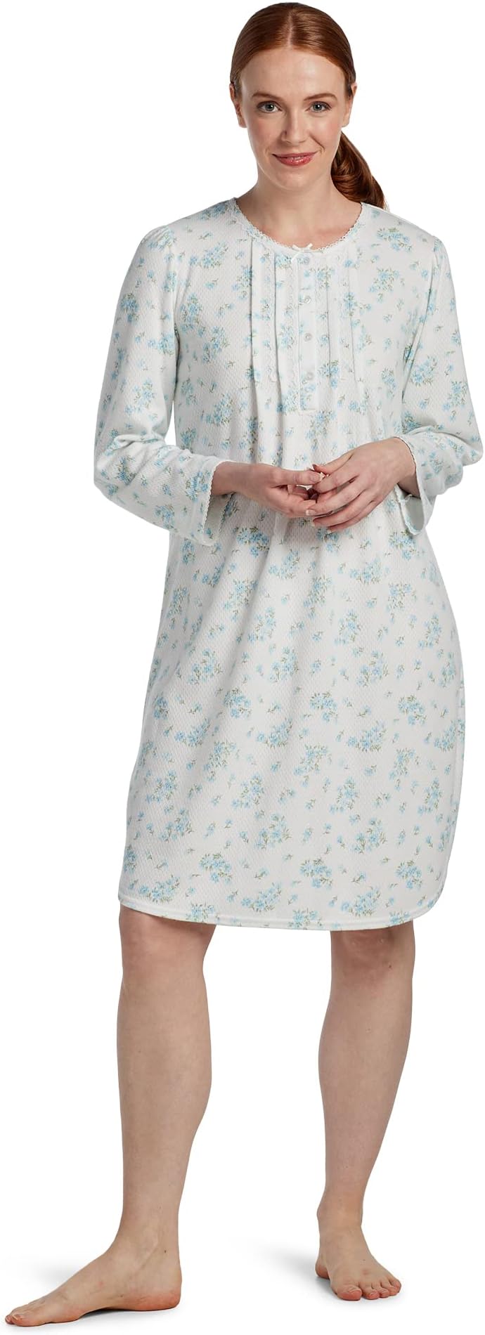 Miss ElaineNightgown - Women's Short Brushed Back HoneyComb Knit Nightgown