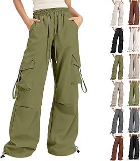 Parachute Cargo Pants Women Baggy Quick Dry Wide Leg Hiking Pants Pull-on High Waist Hip Hop Pant with Multi Pockets
