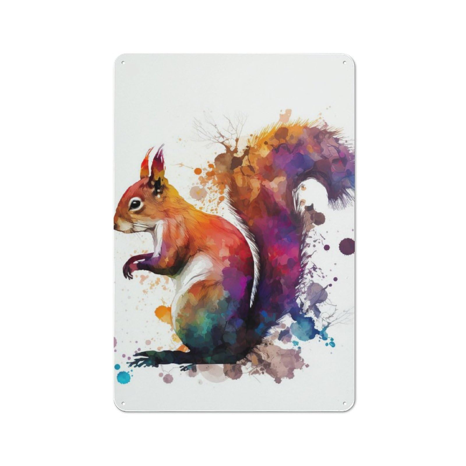 Junmoney Squirrel Watercolor Tin Wall Plaque 30X20cm With For Hobby Room Or Studio, For Home Interiors, Feature Walls And Decorative Displays