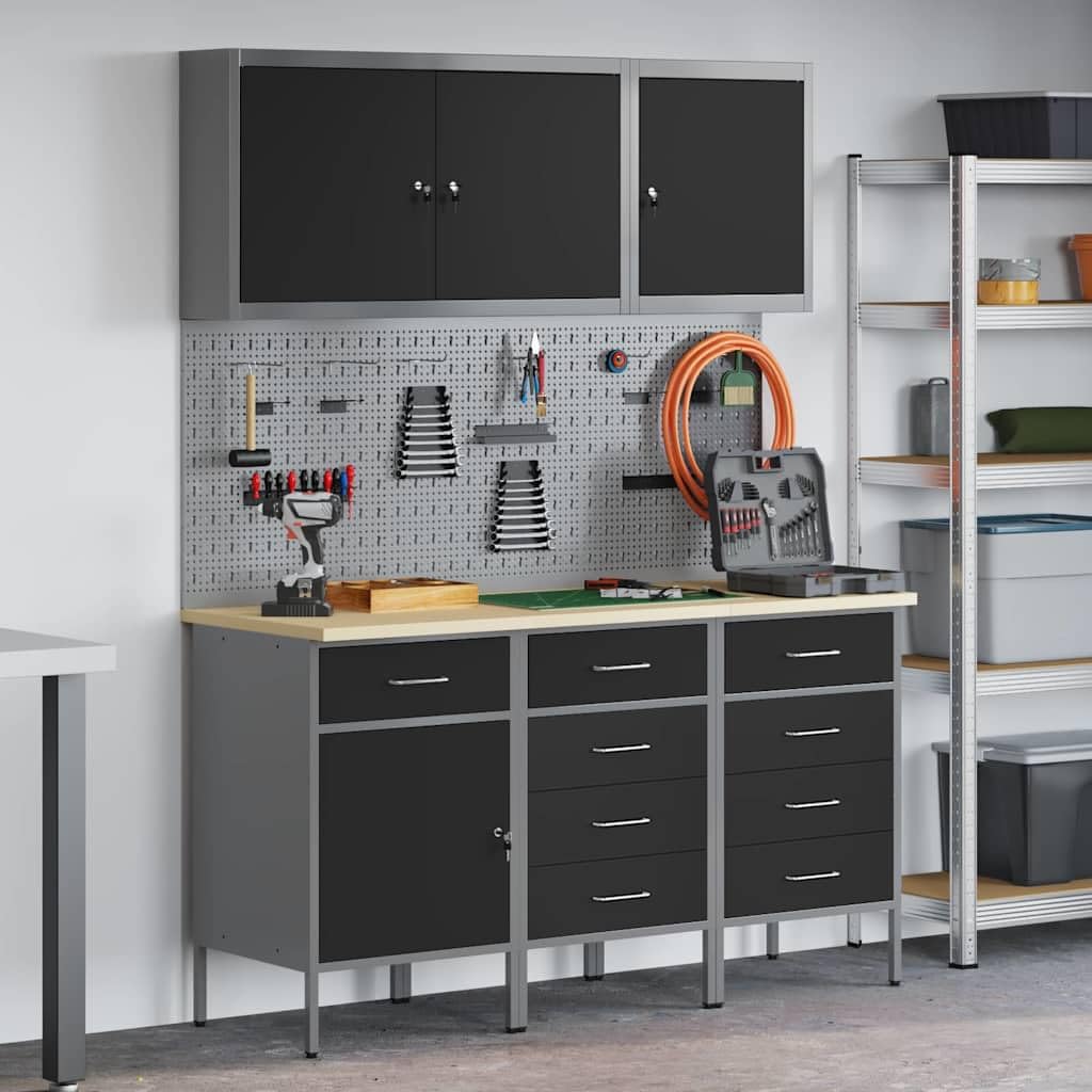 vidaXL Armadio Industriale con Cassetti e Pannello per Attrezzi Acciaio Legno Ingegnerizzato Bloccabile Piedi Regolabili Perfetto per Garage Officina Organizzazione Attrezzi