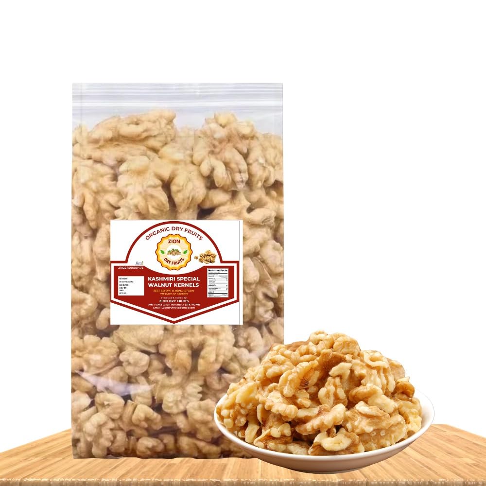 Zion 100% Natural Dried Kashmiri Walnut Kernels | Premium Akrot Giri | Rich in Protein & Iron | Low Calorie Nut | Fresh Organic Natural Akhrot | Walnut Without Shell | Low Calorie Nut | Fat & Cholesterol Free | No Preservaties/Additives (500g) (B0DGLS3ZT8) Amazon Price History, Amazon Price Tracker