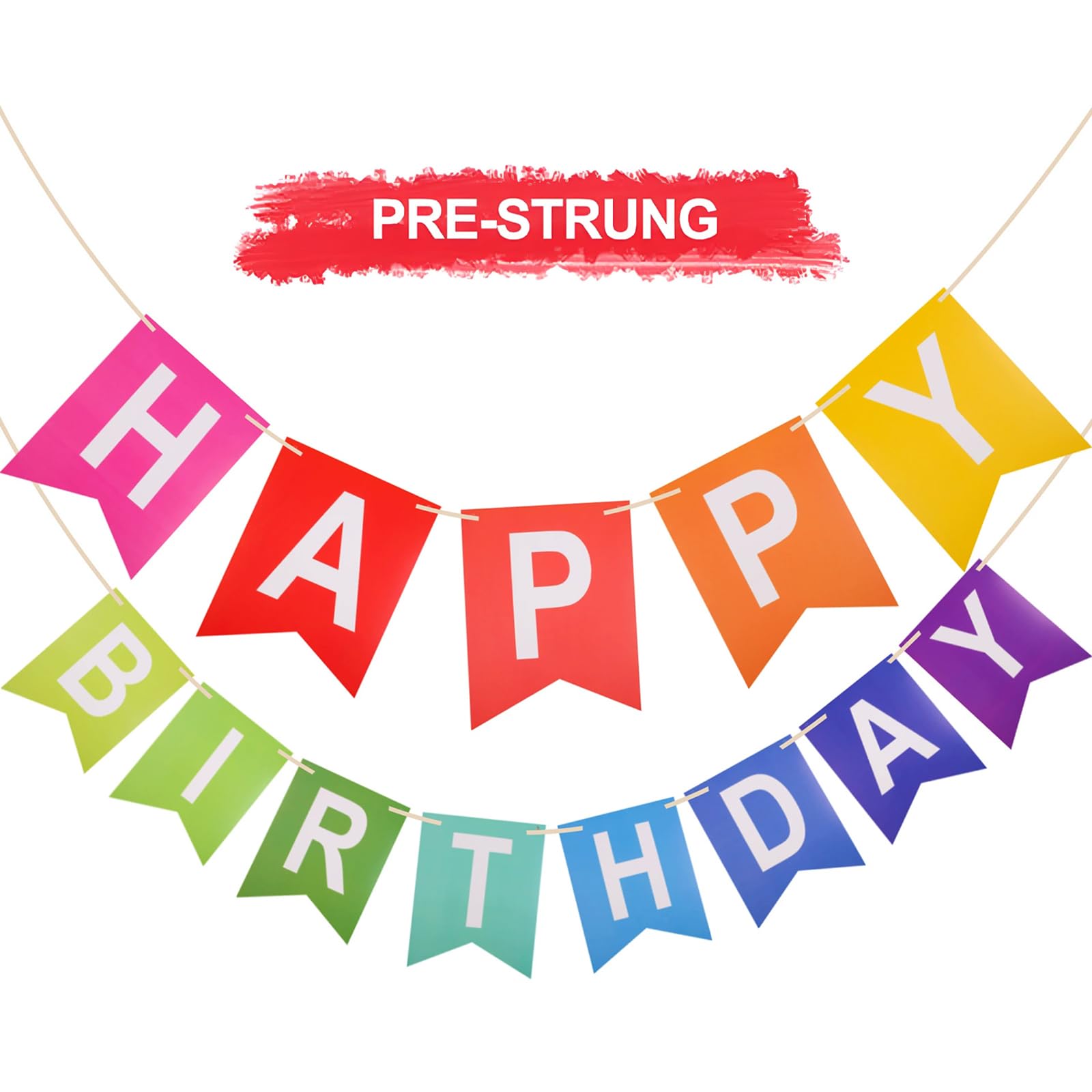 Happy Birthday Banner - 16 x 20CM Large Pre-Strung Bunting Colourful Banners for Birthday Party Decorations — image 1
