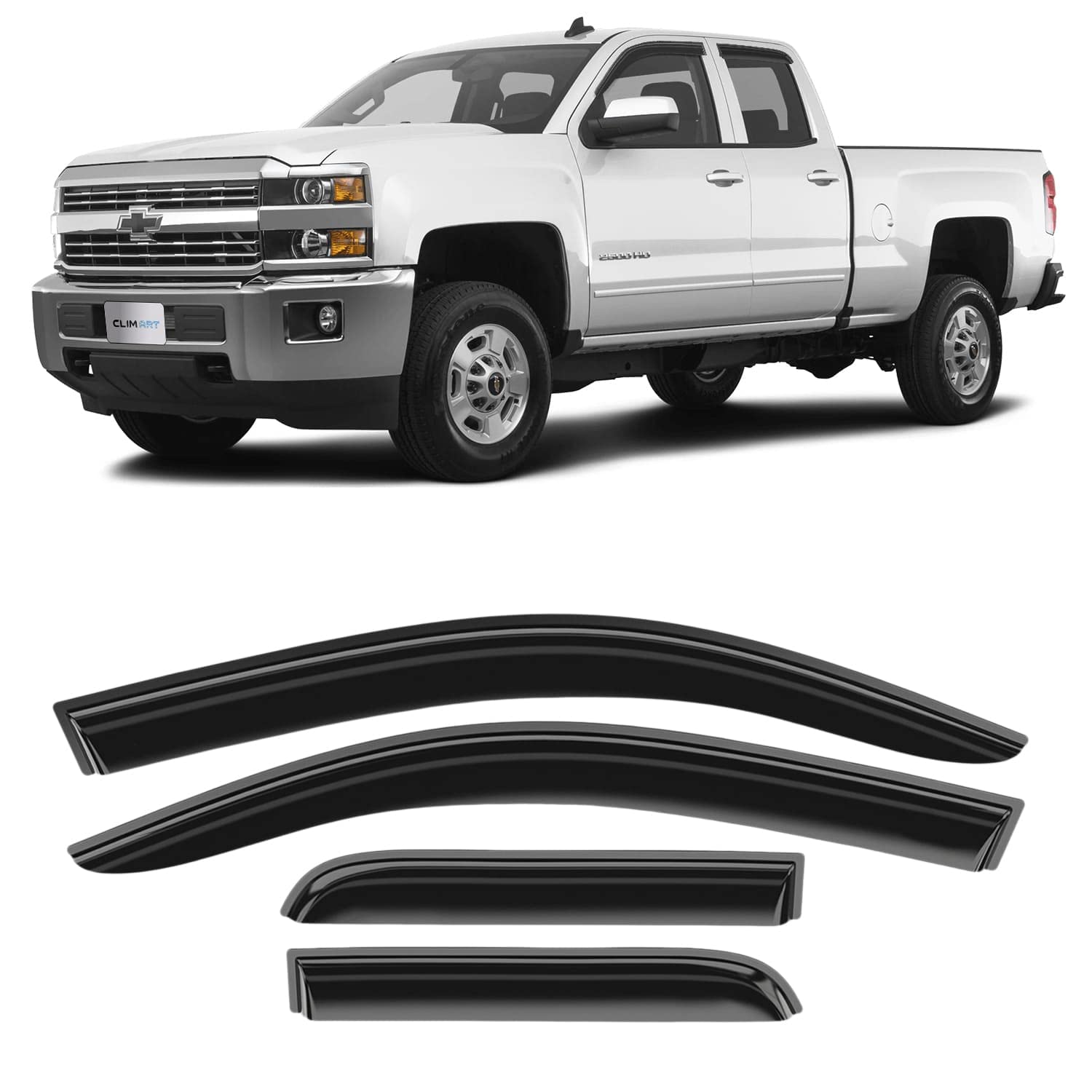 Photo 1 of CLIM ART Incredibly Durable Rain Guards Compatible with Chevrolet (Chevy) Silverado/GMC Sierra 2014-2018 Double Cab, Tape-on Window Deflectors, Vent Window Visors, Truck Accessories,4pcs- 414004 For Silverado 14-18