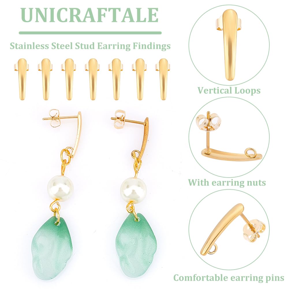 UNICRAFTALE 20 Boucles D'Oreille Hypoallergéniques En Acier Inoxydable Doré - 15x3x1mm, Trou 2mm | Pour Fabrication Bijoux