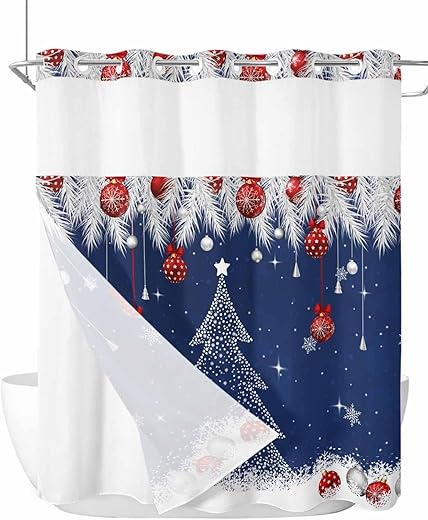 Christmas Tree No Hooks Shower Curtain and Liner Set