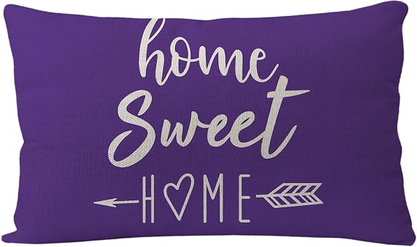 7COLORROOM Farmhouse Pillow Covers Purple Home Sweet Home Quotes Rectangular/Waist Cushion Cover Farmhouse Decor Housewarming Gifts Pillowcases for New Home 12 x 20 Purple