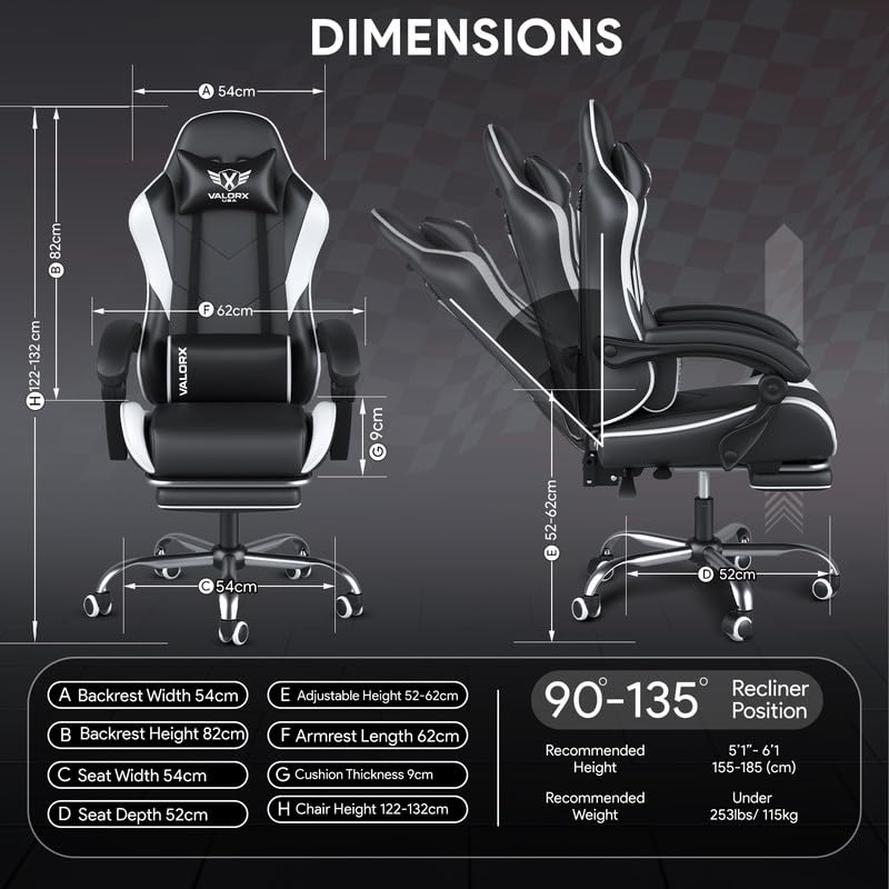 Image of ValorX USA Vector 2026 Edition I Ergonomic Gaming & Computer Chair in PU Leather | Dual Massager Back Cushion | Adjustable Neck & Lumbar Support | Ergo-Sync Armrests | Retractable Footrest (White)