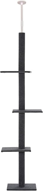 PawHut 260cm Floor To Ceiling Cat Tree for Indoor Cats w/ 3 Perches Flannel Upholstery Kitten Pet Rest Sleep Activity Tower Home Furniture Grey