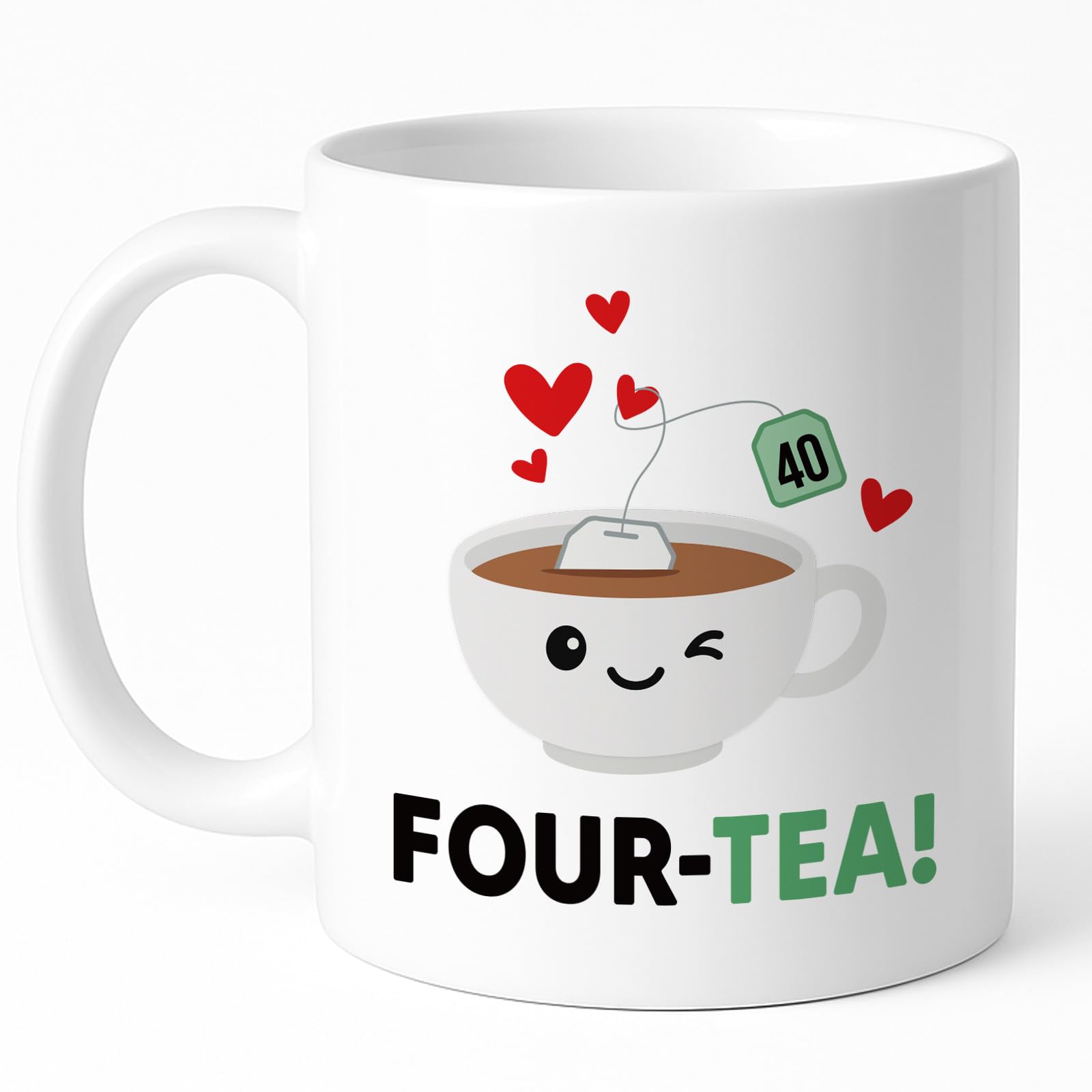 Custom Moments Four-Tea Mug 40th Birthday Gifts for Women, Her, Friend, Mum, Wife, Funny Cute Tea Lover Cup, Smiley Heart Design, Ceramic Coffee Mug