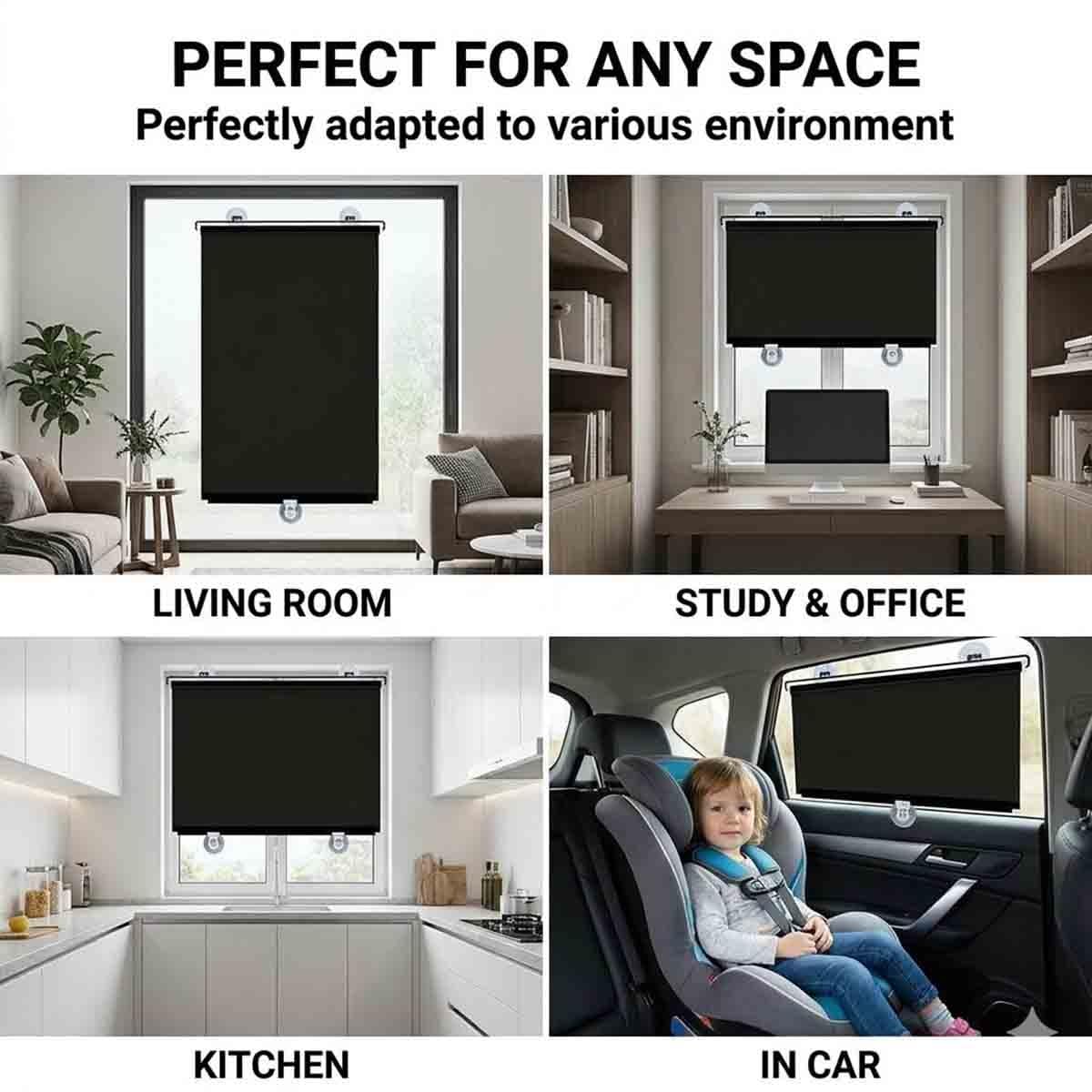 Store enrouleur occultant thermique avec ventouses pour fenêtre de maison et de voiture, sans perçage, 30 x 30 cm, 40 x 125 cm, 50 x 155 cm, argenté, 65 x 115 cm (l x H)