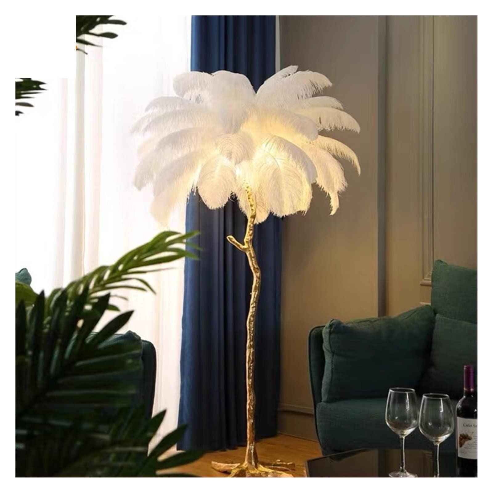 Nowoczesna lampa stołowa Strusie pióro białe LED lampy podłogowe salon lampy z piór do sypialni przełącznik nożny Sofa wystrój pokoju lampa stojąca(H170,35FEATHER_COLOUR)
