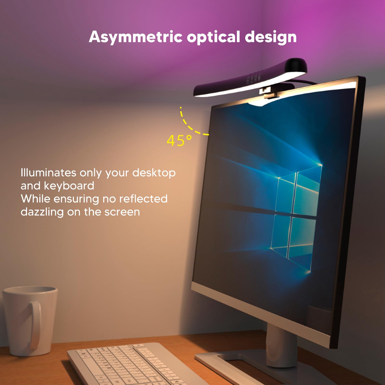 Lampe De Moniteur D'ordinateur, Lumière De Moniteur De Lampe LED 5V 1a, Barre Lumineuse De Moniteur D'écran à Gradation Tactile avec 7 Couleurs RVB pour écran Incurvé