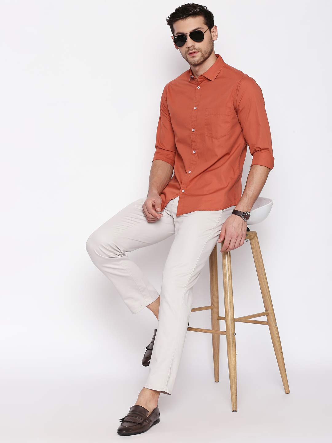 Dennis Lingo Men's Solid Dusty Orange Casual Shirt (C301_Dusty Orange_XL) 1