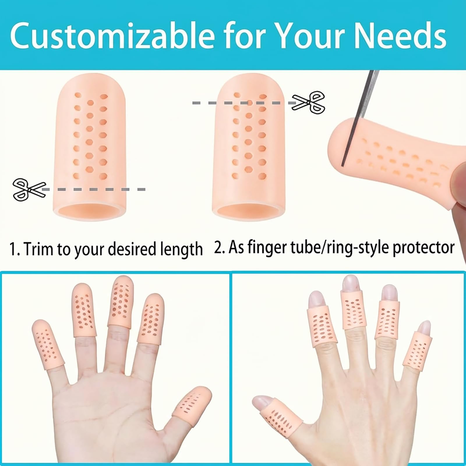 Doigtier Silicone pour Doigt - 14 Pièces Protege Doigt en Silicone Respirant Finger Sleeve Doigtiers en Gel, Protection pour Crevasses, Eczéma, Arthrose, Ampoules