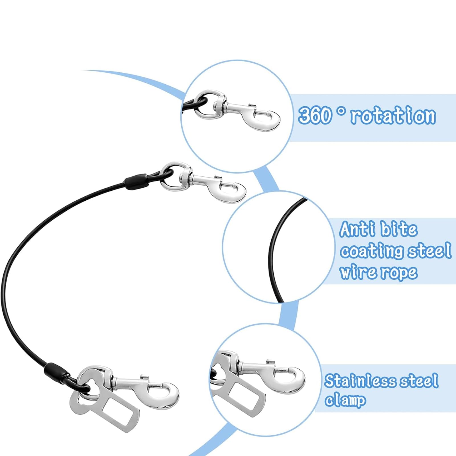 2 PCS Dog Seat Belt, Dog Car Harness, Anti Chew Dog Lead, Chain with Double Clip and Buckle Attachment - Image 3