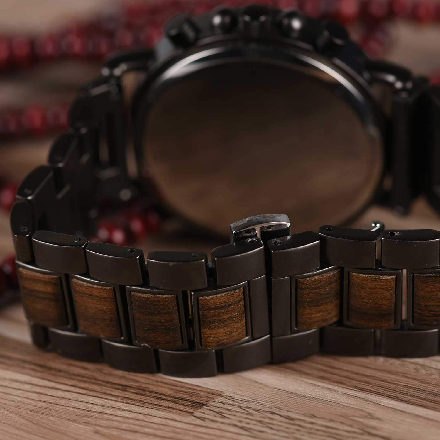 BOBO BIRD Herren-Armbanduhr, aus Holz, stilvoll, aus Ebenholz und Edelstahl, kombiniert, Chronograph